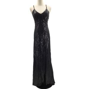 FORMAL sz 10 L black sequin lace up backless mermaid party maxi dress NEW B110